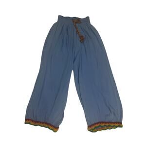 Indigo Rein Boho Wide Leg Pants Blue Crochet Hem Festival Hippie